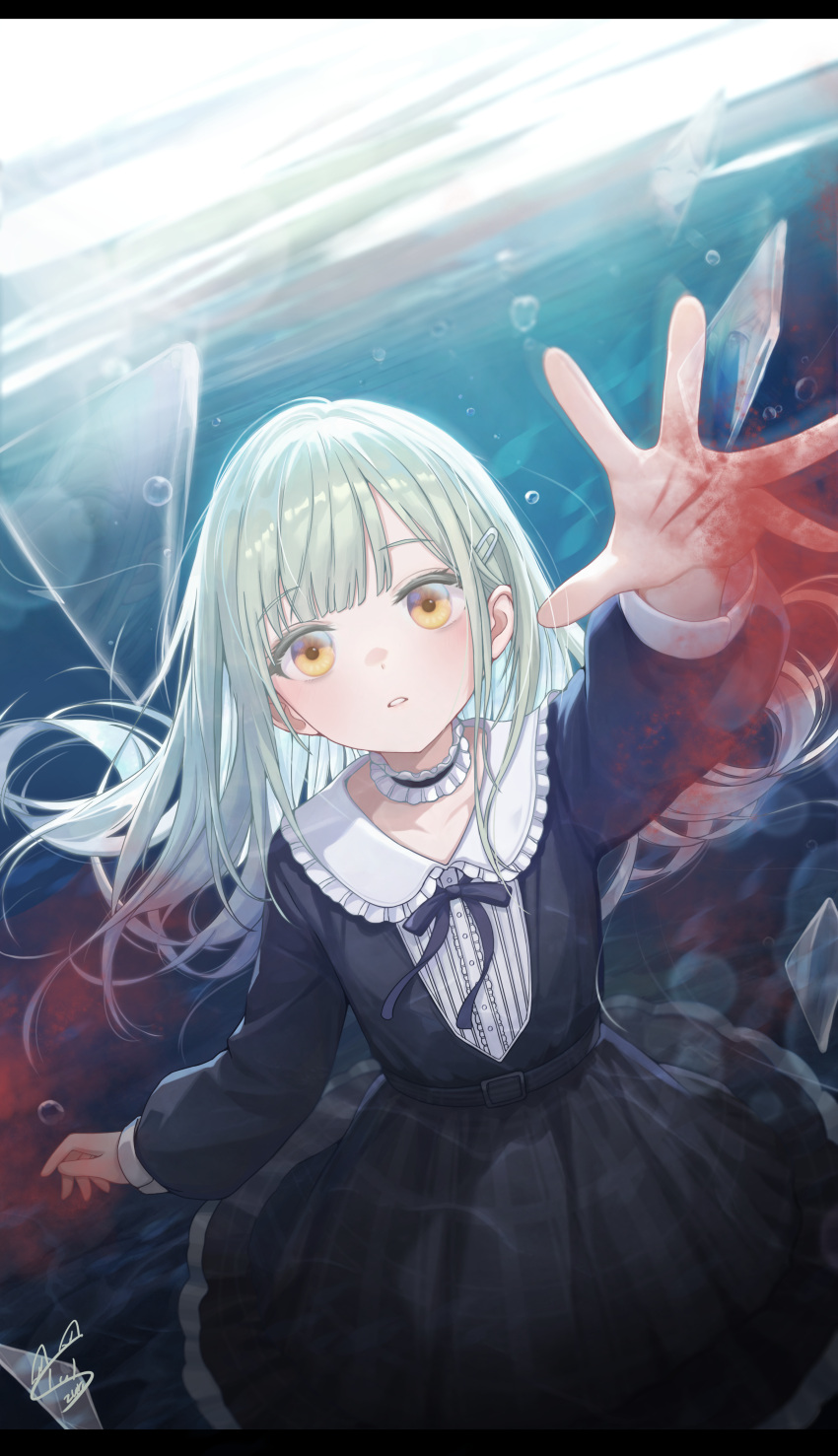 1girl, absurdres, bang_dream!, bang_dream!_it's_mygo!!!!!, black_dress, blood, chinese_commentary, choker