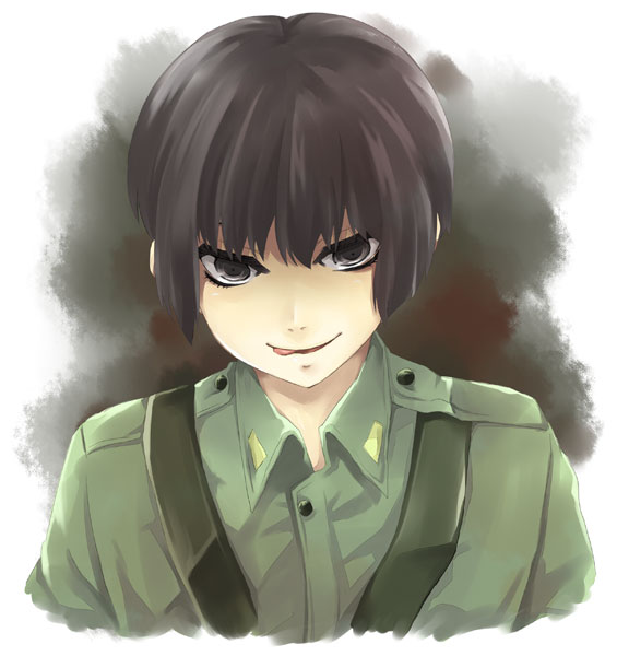 axis_powers_hetalia, black_hair, brown_eyes, japan_(hetalia), male, military, military_uniform, rape_face