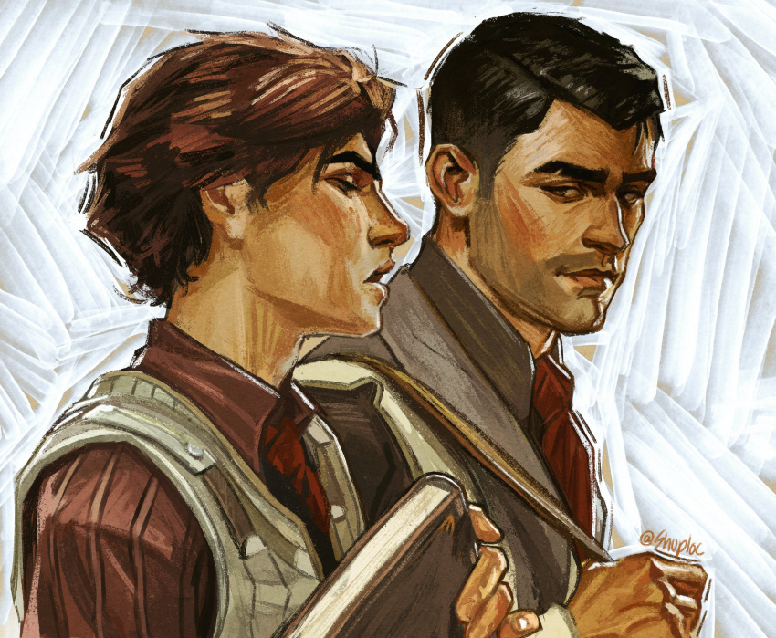 2boys, arcane:_league_of_legends, arcane_jayce, arcane_viktor, book, brown_eyes, brown_hair, brown_shirt