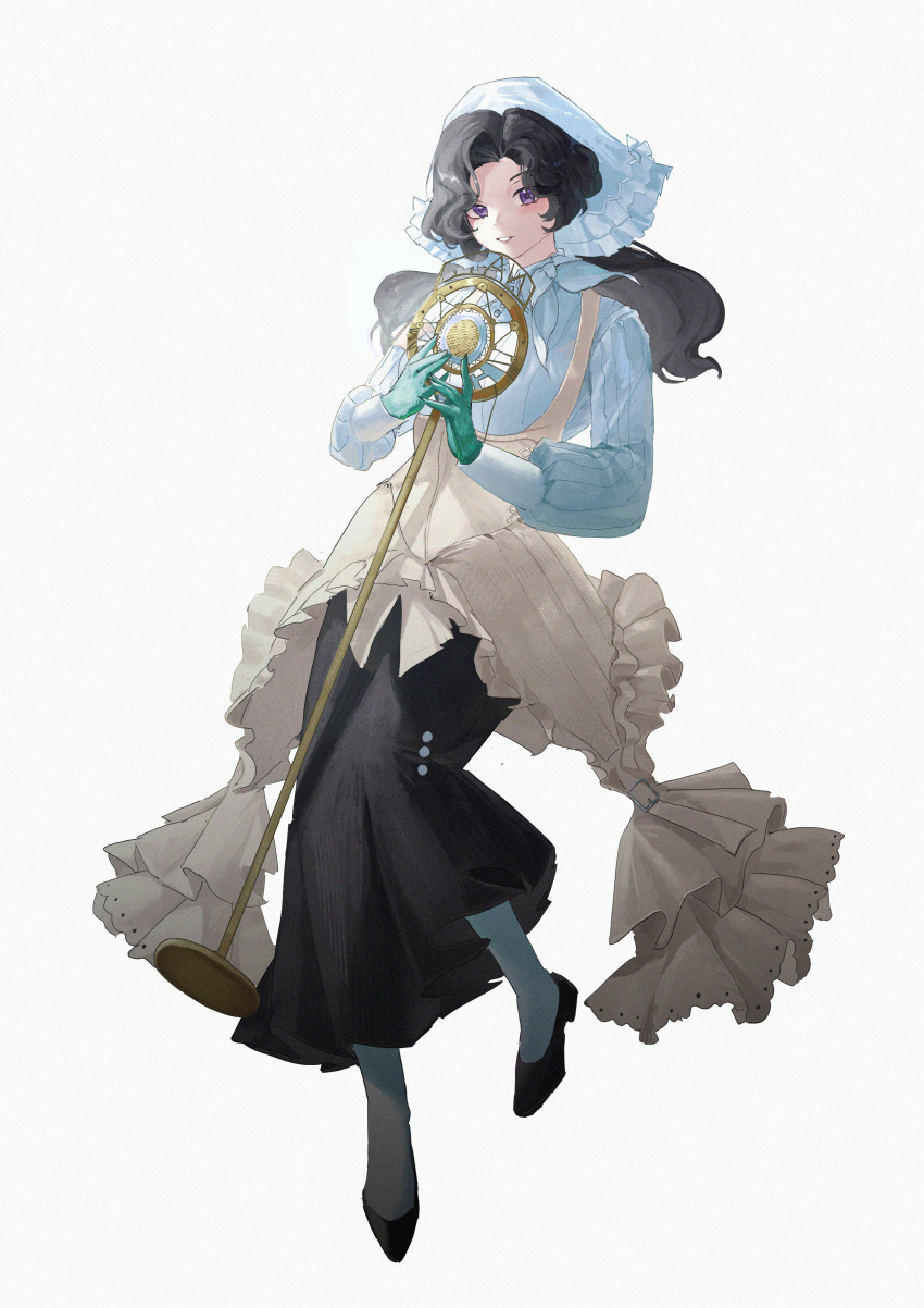 05ghxsu, 1girl, absurdres, anjo_nala, black_footwear, black_hair, black_skirt, coif