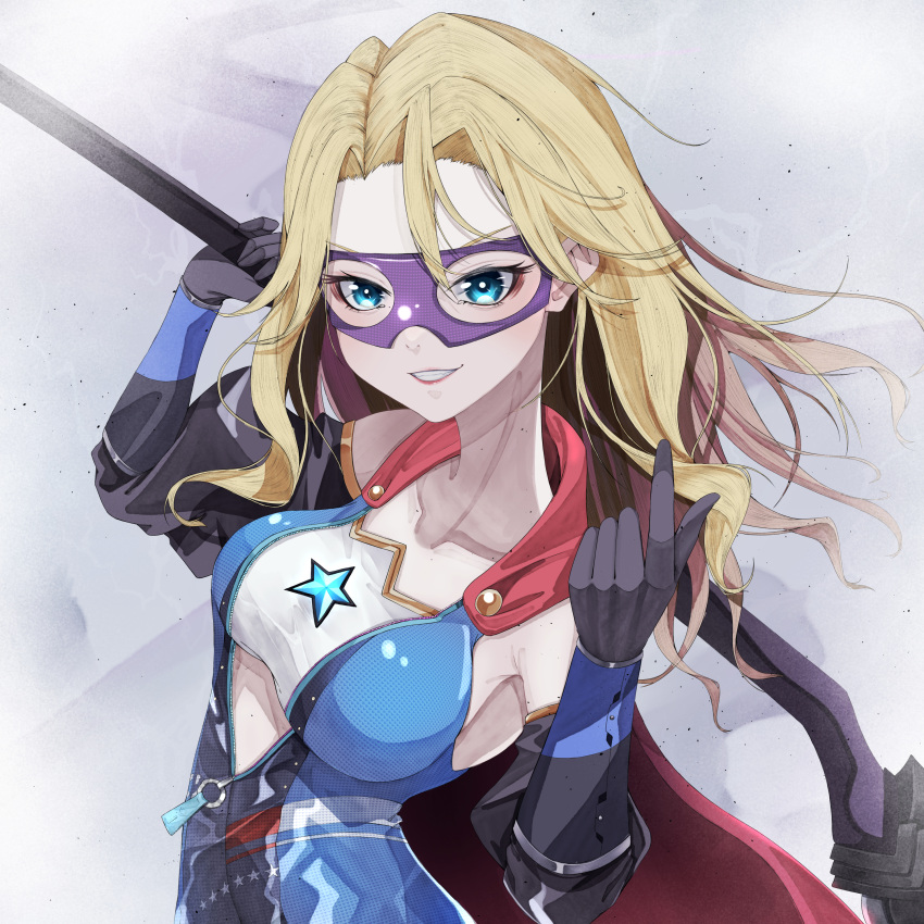 1girl, absurdres, blonde_hair, blue_eyes, breasts, cape, carole_reaper, coll