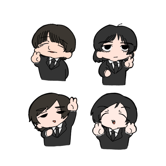 4boys, :3, animification, black_hair, brown_hair, chibi, closed_eyes, fuminaga