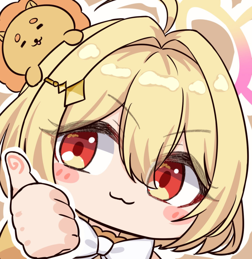 1girl, :3, ahoge, blonde_hair, blush, bow, bowtie, chibi