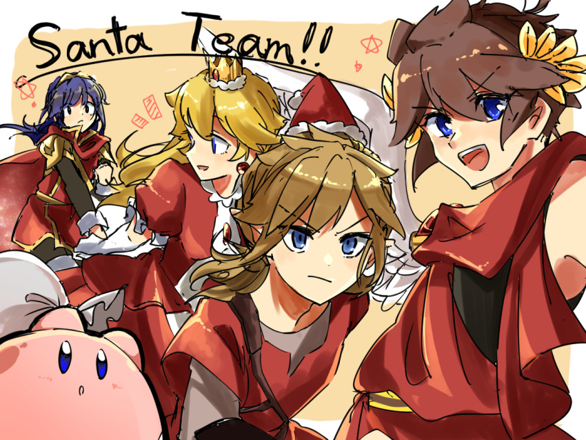 !, !!, 2girls, 3boys, :d, alternate_color, angel, angel_wings
