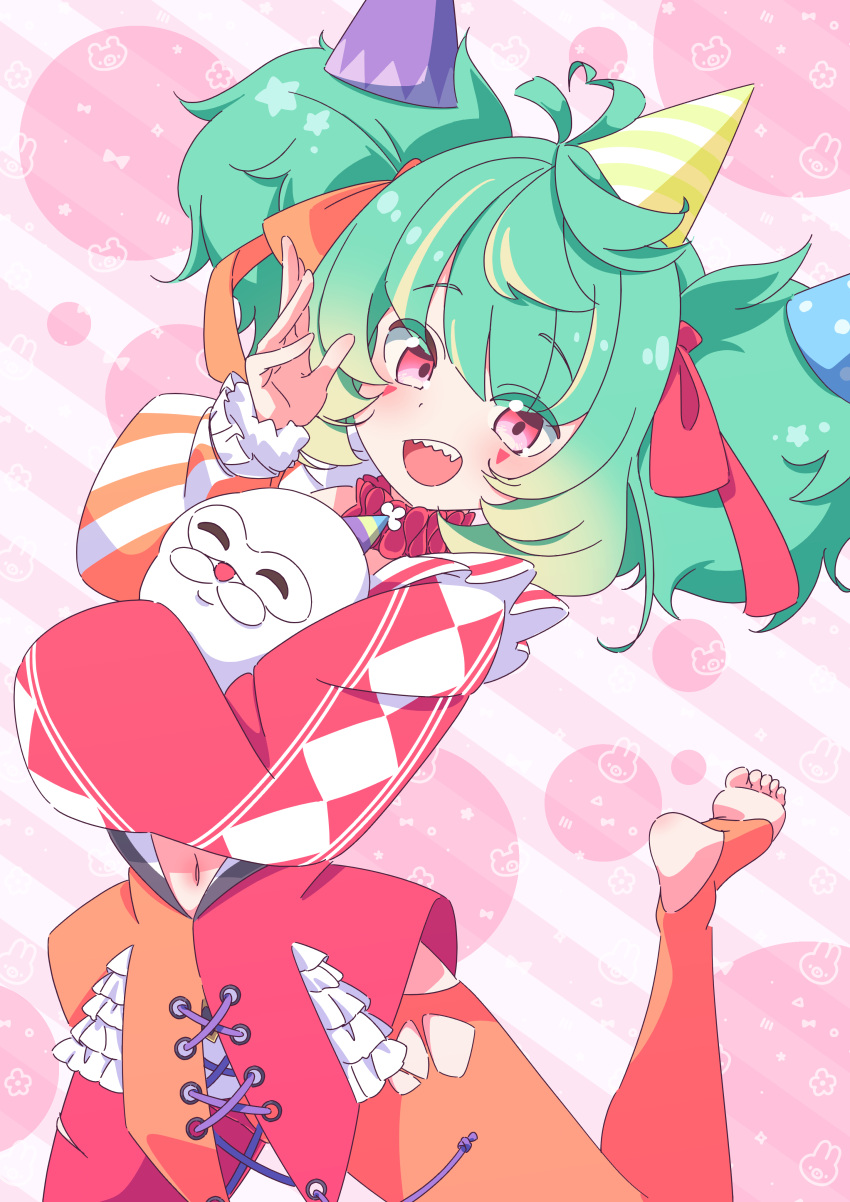 1girl, absurdres, ahoge, blush, carnie_(coni_confetti), clown, commission, coni_confetti