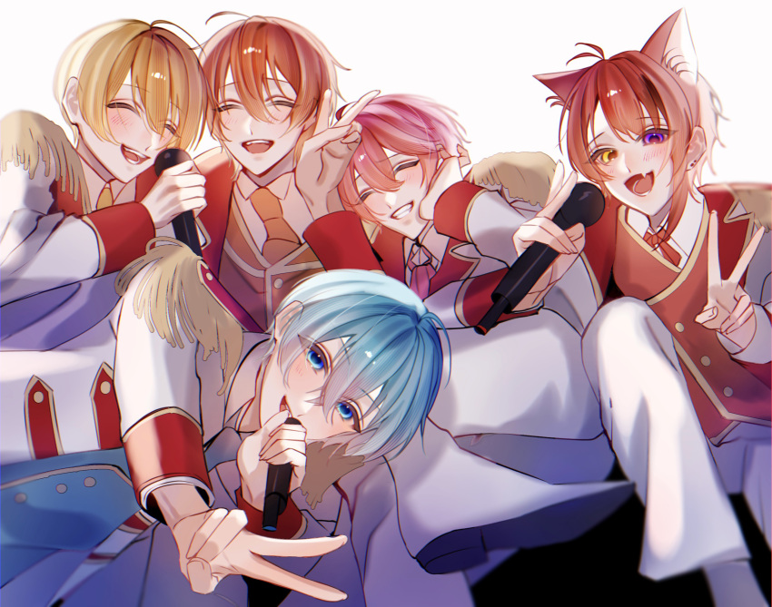 6+boys, ahoge, alternate_costume, animal_ears, bimigohan16, blonde_hair, blue_eyes, blue_hair