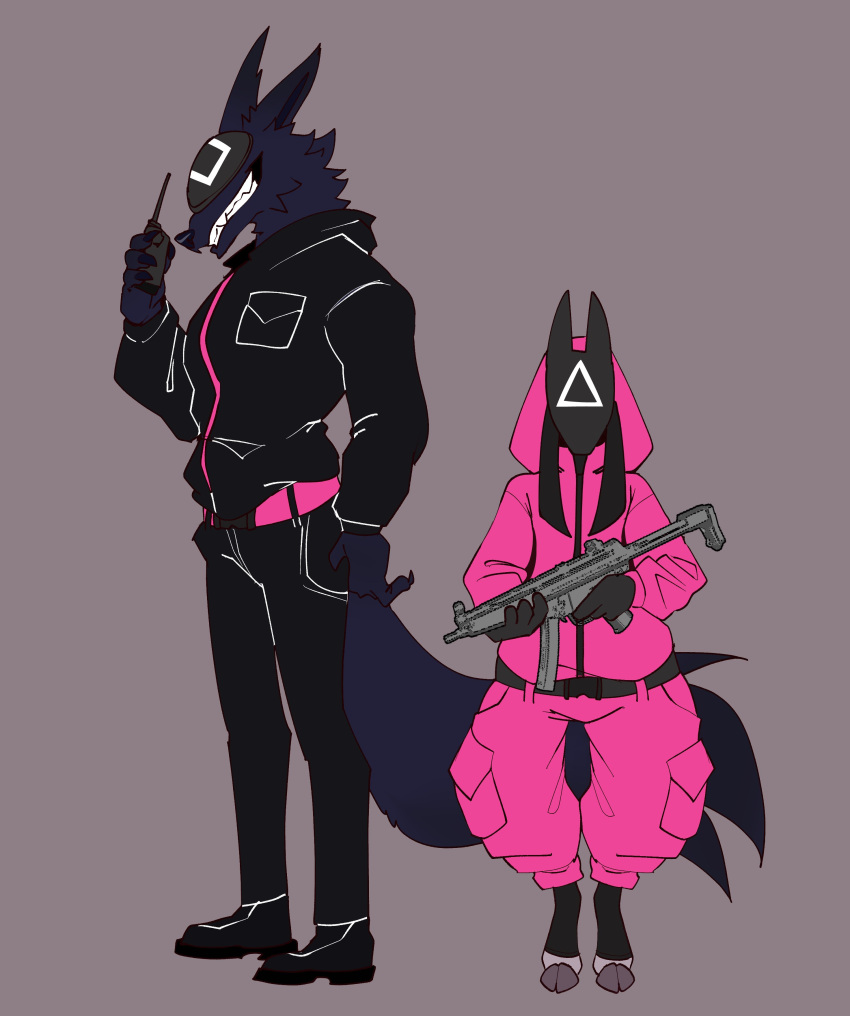 1boy, 1girl, absurdres, black_footwear, black_jacket, black_pants, cosplay, facing_viewer