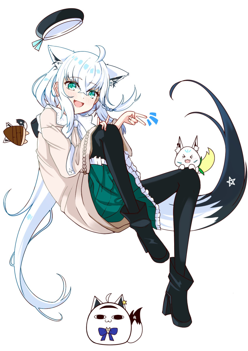 1girl, ahoge, animal_ear_fluff, animal_ear_piercing, animal_ears, aqua_eyes, bamboo_shoot, beret