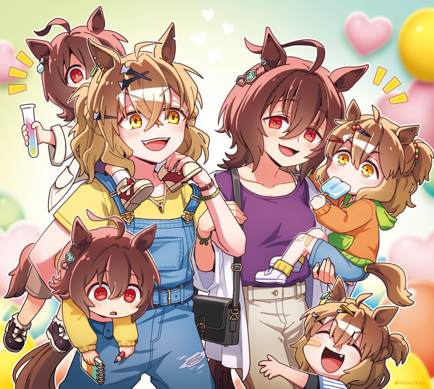 6+girls, :d, ^_^, age_difference, aged_down, agnes_tachyon_(umamusume), ahoge, animal_ears