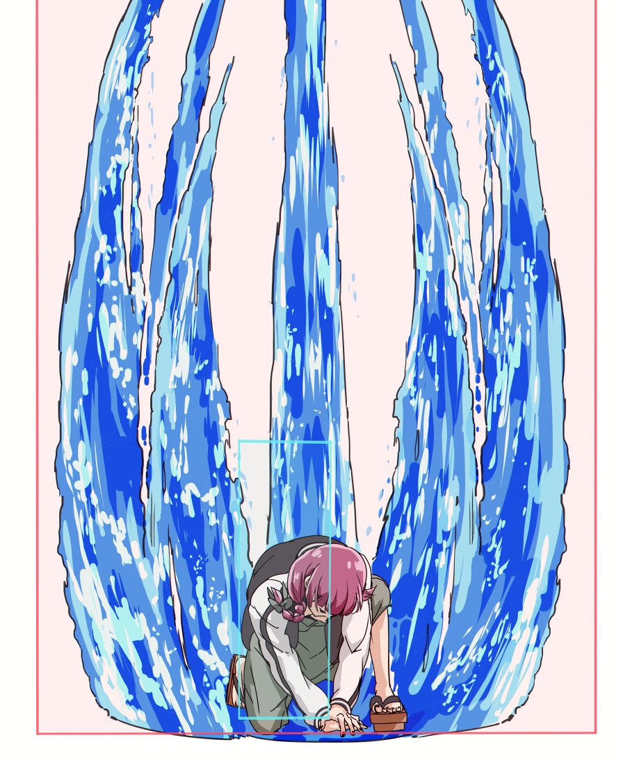 1girl, black_jacket, bocchi_the_rock!, braid, braided_ponytail, dress, fighting_game, geese_howard