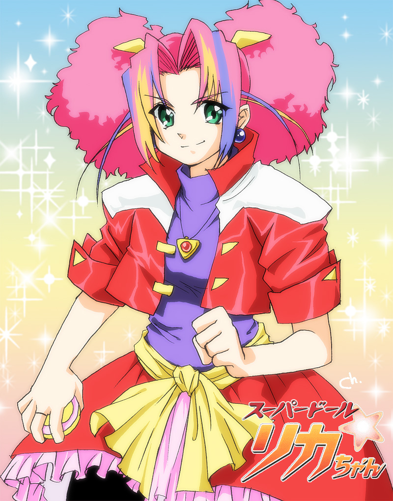 90s, blonde_hair, choco_(pixiv29111), coat, doll_licca, earrings, green_eyes, hair_ornament