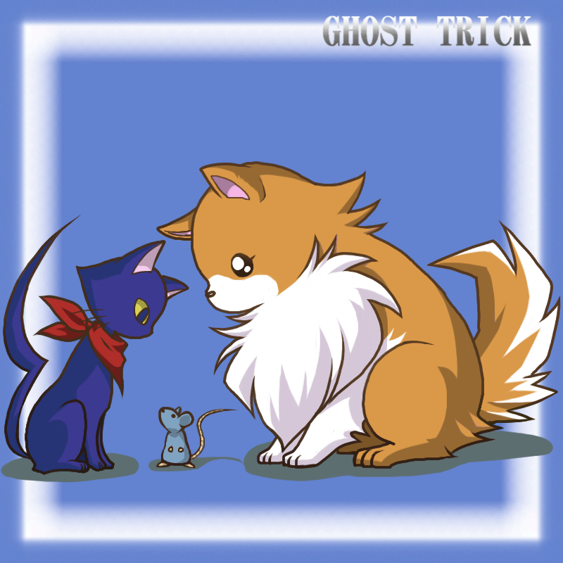 bandana, bandanna, capcom, cat, cat_(ghost_trick), dog, ghost_trick, looking_down