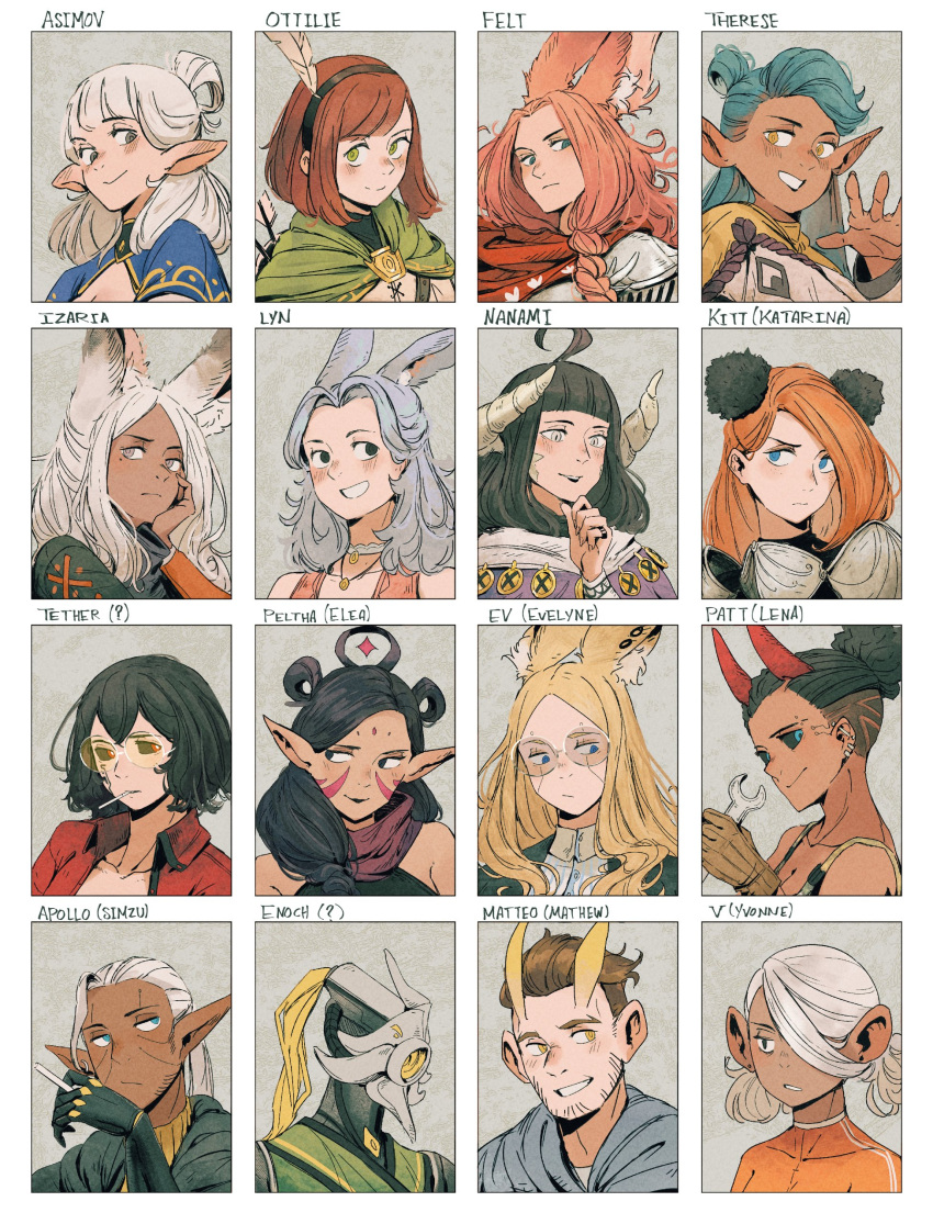1other, 2boys, 6+girls, :/, :d, absurdres, ahoge, animal_ear_fluff
