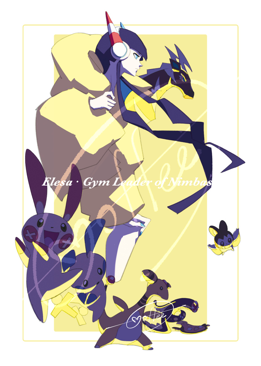 1girl, absurdres, ampharos, black_hair, blue_eyes, blunt_bangs, border, cccacademia