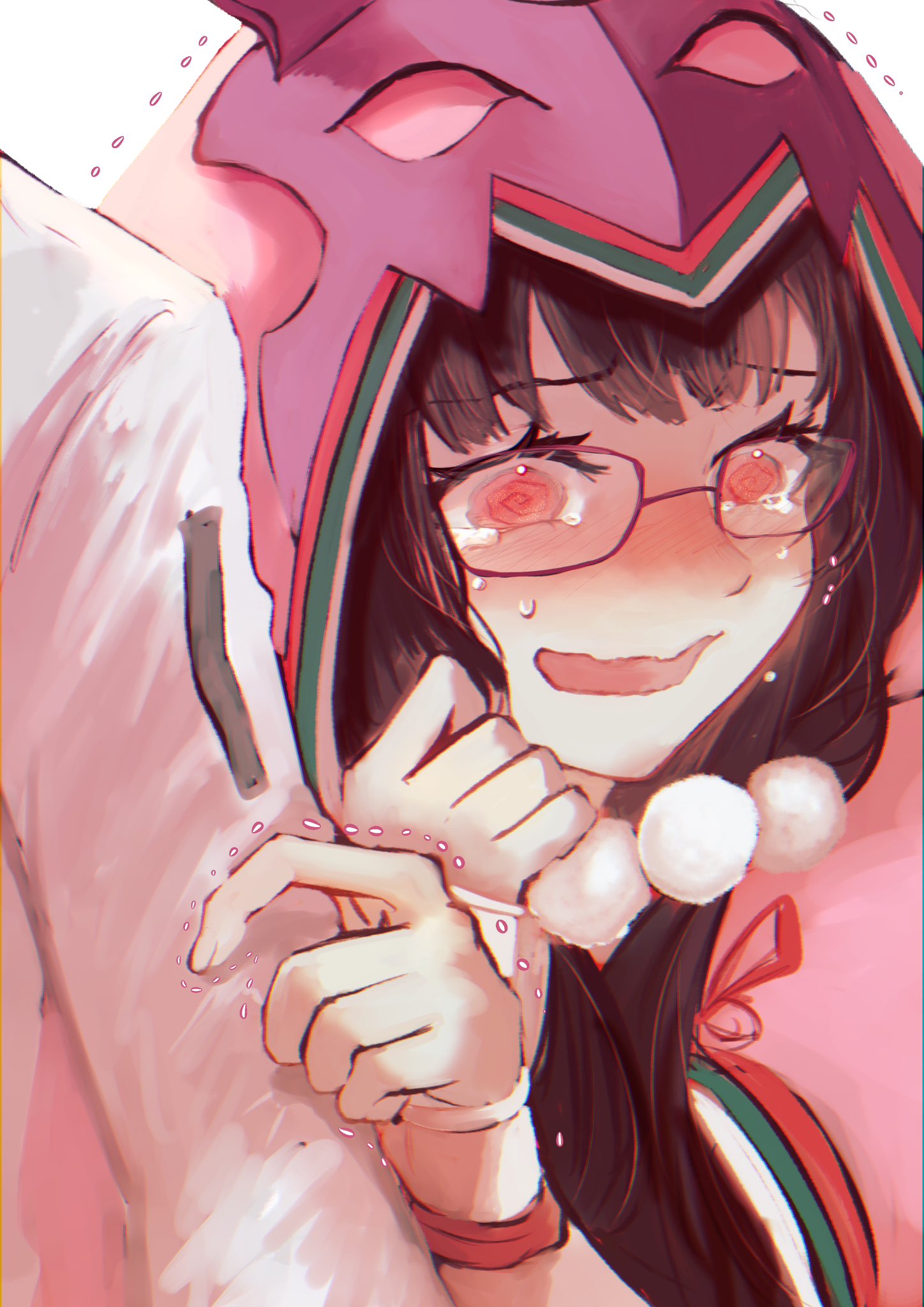 1girl, @_@, black_hair, blush, clothes_grab, crying, crying_with_eyes_open, fate/grand_order