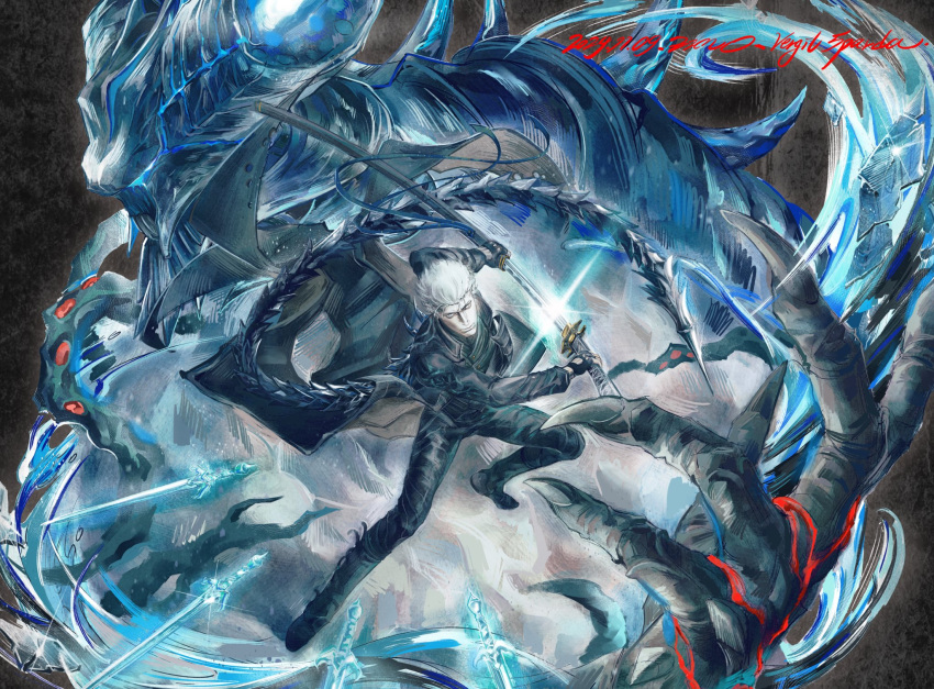 1boy, black_coat, claws, coat, demon, devil_may_cry_(series), devil_may_cry_5, devil_trigger