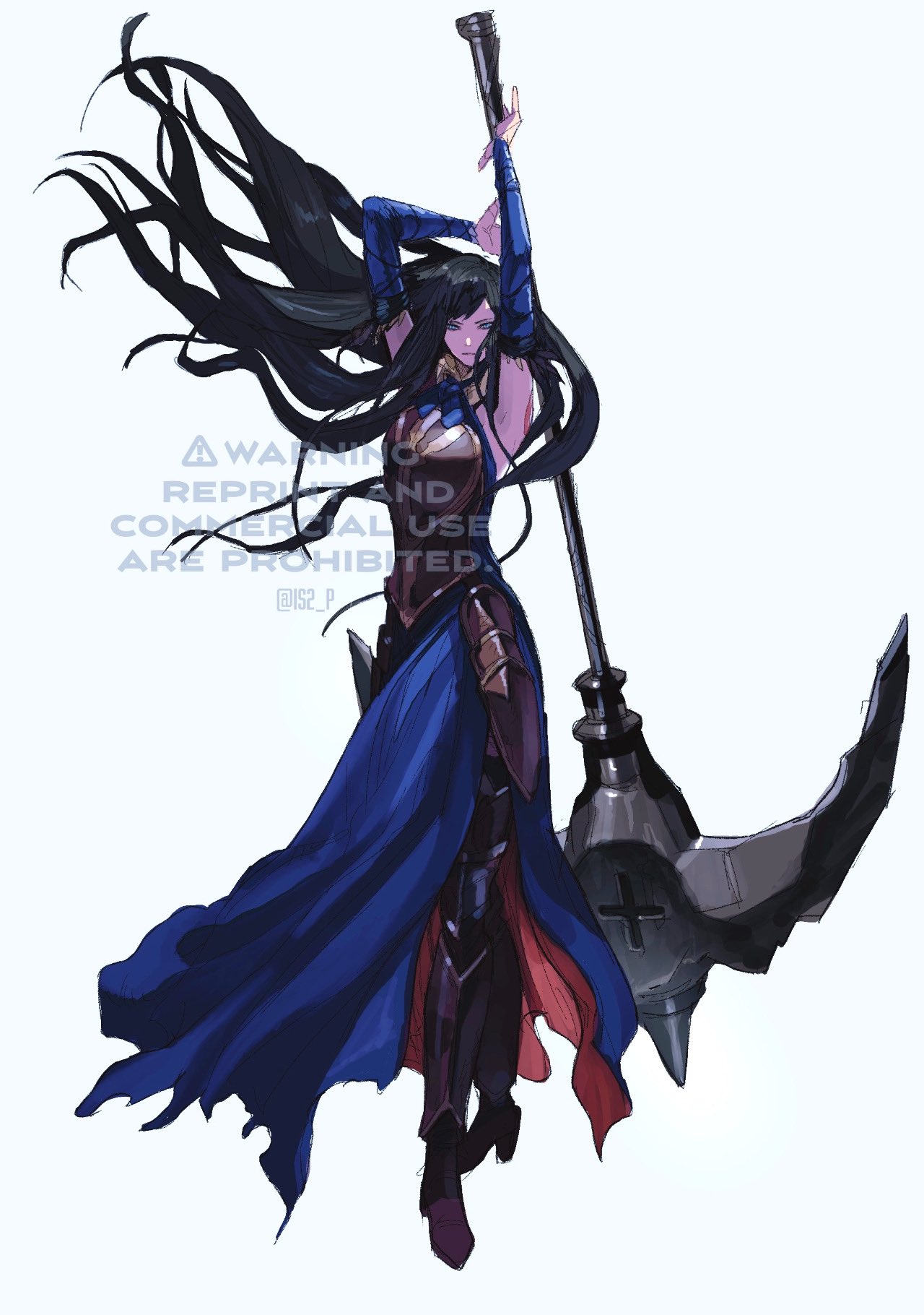 1girl, armor, arms_up, black_hair, blue_eyes, blue_sleeves, castlevania:_order_of_ecclesia, castlevania_(series)