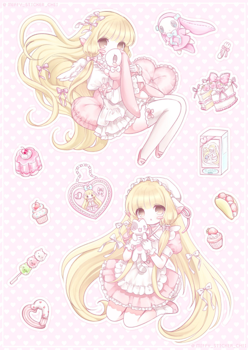 1girl, absurdres, animal, apron, atashi_(chobits), blonde_hair, blunt_bangs, blush_stickers