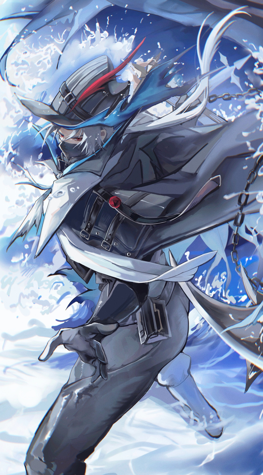 1boy, absurdres, arknights, ass, black_gloves, black_hat, black_jacket, black_pants