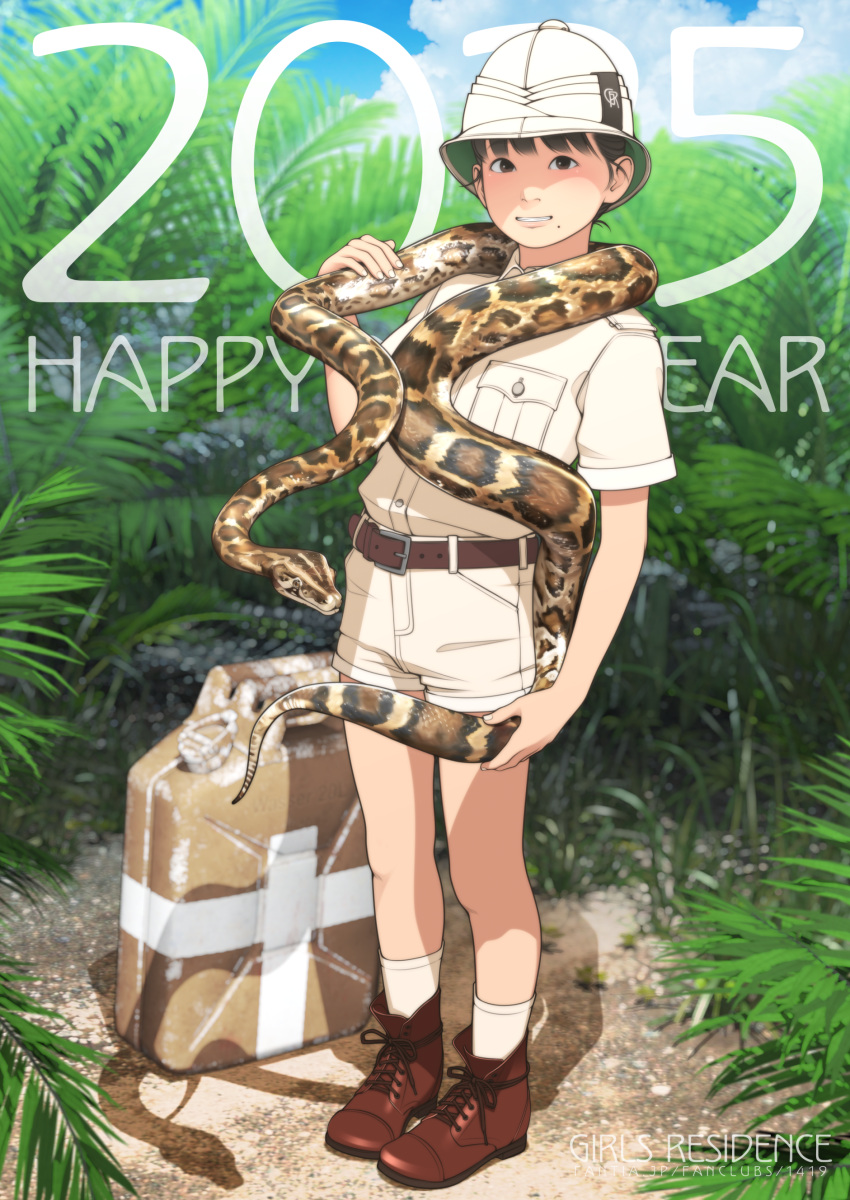1girl, 2025, absurdres, animal, artist_name, belt, belt_buckle, black_hair