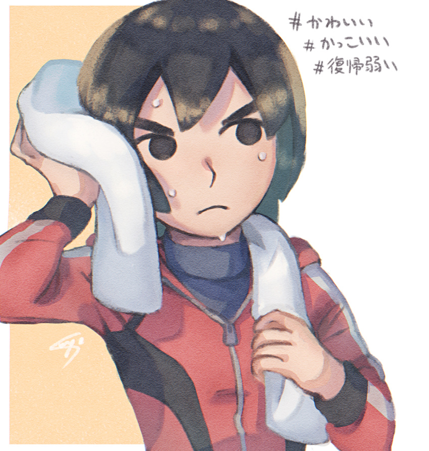 1boy, absurdres, black_eyes, black_hair, black_shirt, blush, brown_hair, closed_mouth