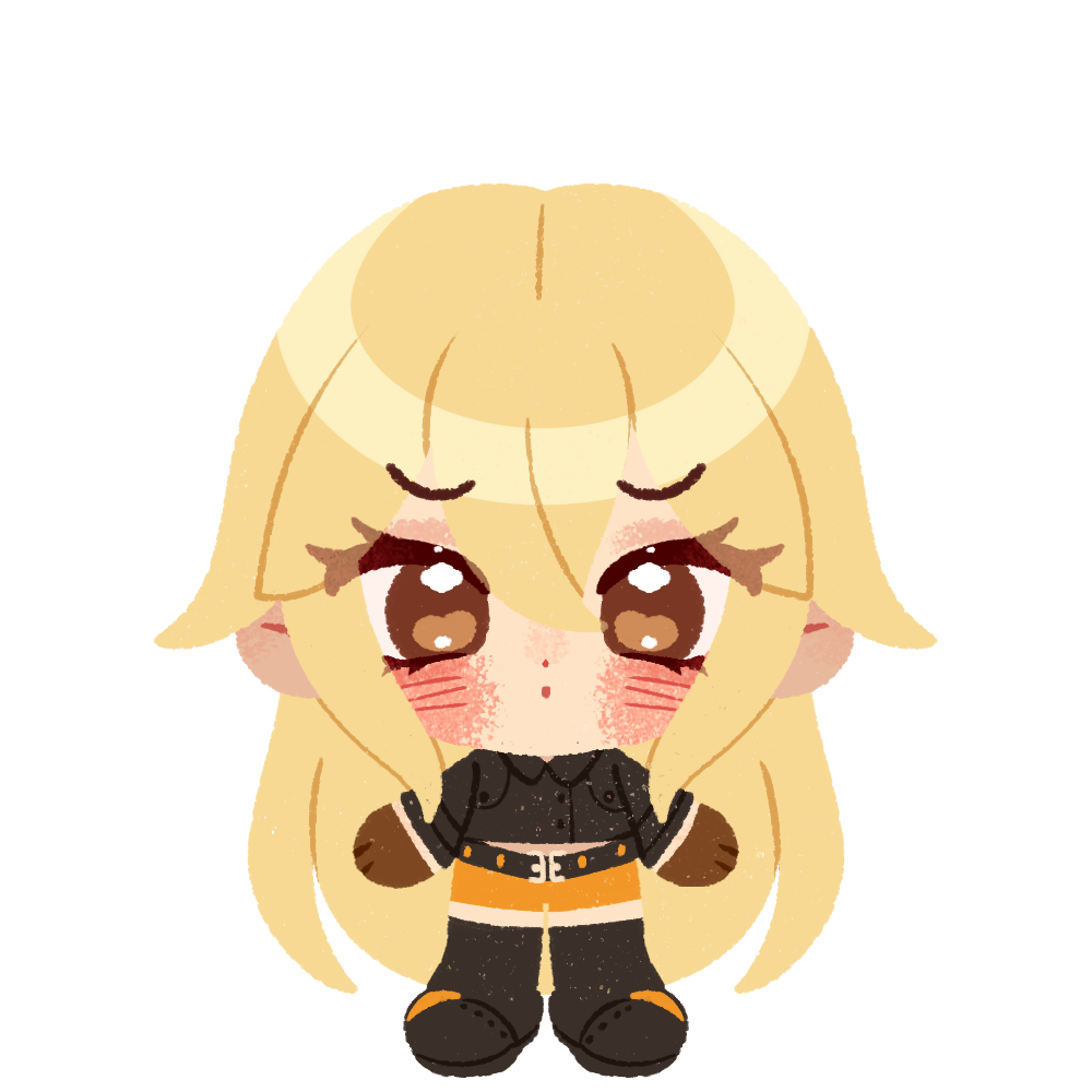 ashikaga_chachamaru, black_shirt, blonde_hair, blush, chibi, gloves, kneehighs, long_hair