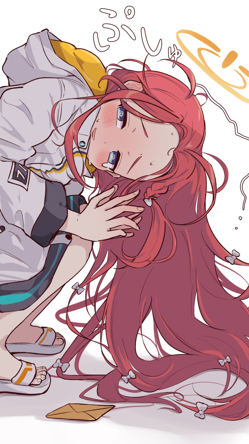 1girl, absurdres, bare_legs, blue_archive, blue_eyes, braid, cashew_0_dgren, forehead
