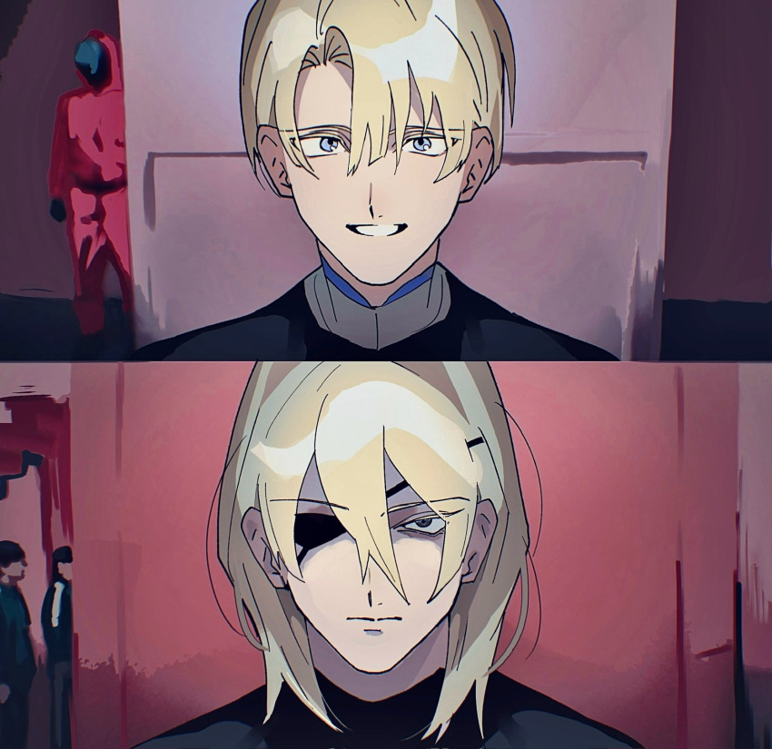1boy, :|, bags_under_eyes, blonde_hair, blue_eyes, closed_mouth, commentary_request, dimitri_alexandre_blaiddyd