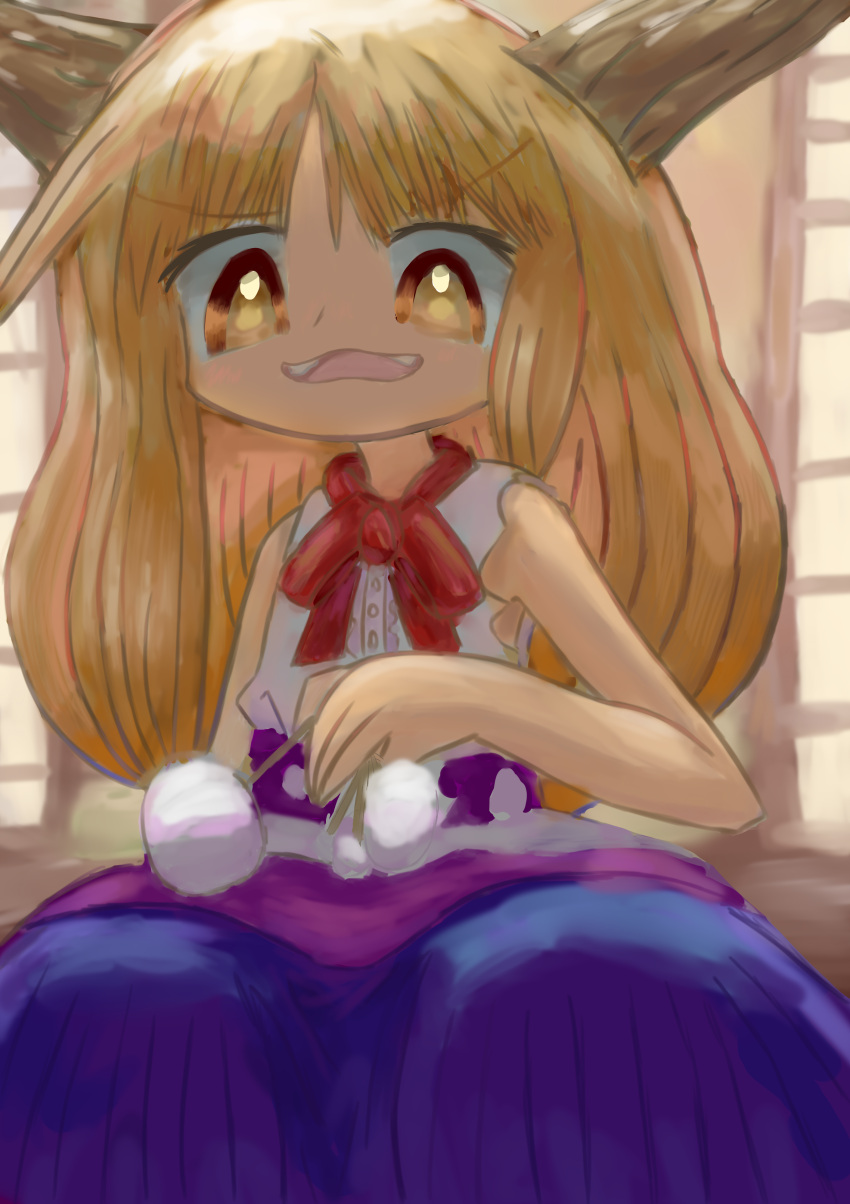1girl, absurdres, cowboy_shot, fangs, highres, horns, ibuki_suika, long_hair
