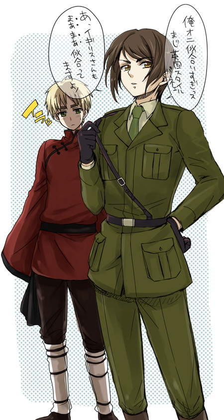 2boys, axis_powers_hetalia, belt, bizq, black_belt, black_gloves, black_pants, blonde_hair