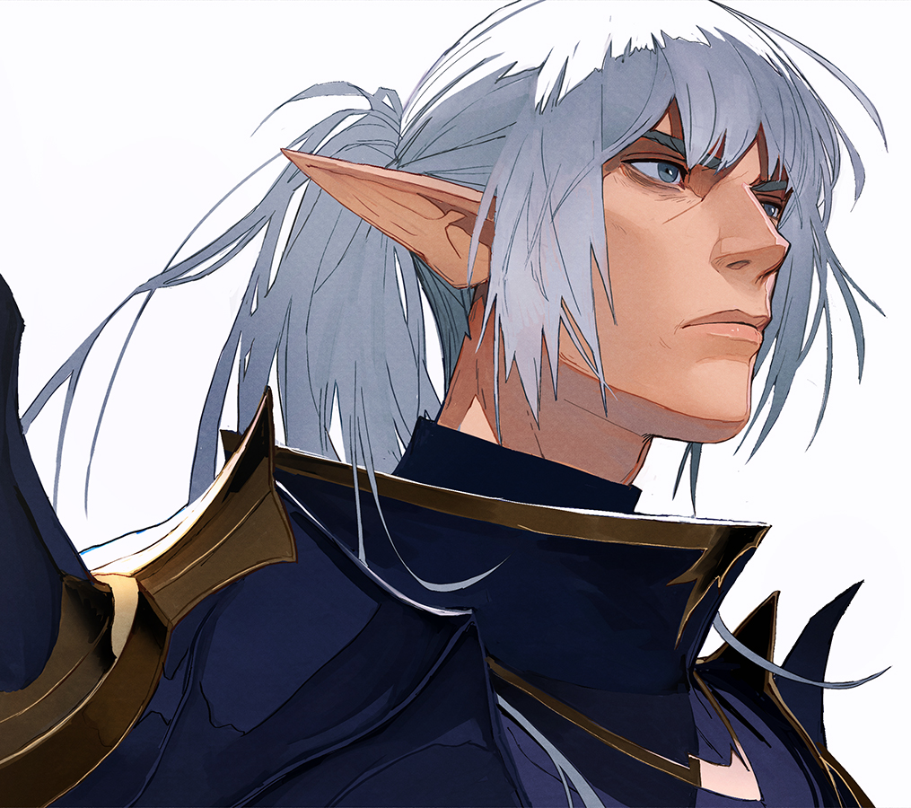 1boy, adam's_apple, armor, ashenblue, blue_armor, closed_mouth, commentary, elezen