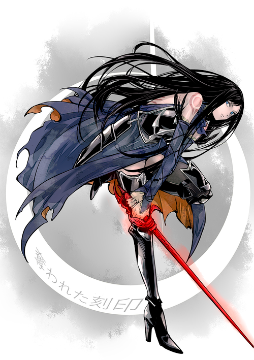 1girl, armor, bare_shoulders, black_hair, blue_eyes, boots, castlevania:_order_of_ecclesia, castlevania_(series)