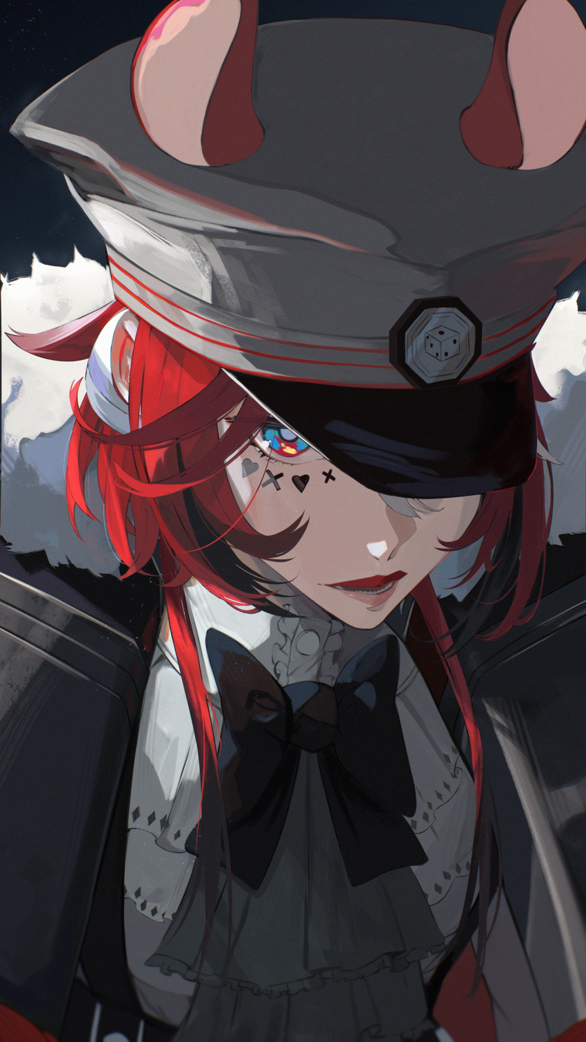 1girl, absurdres, alternate_costume, animal_ears, ascot, black_bow, black_hair, blue_eyes