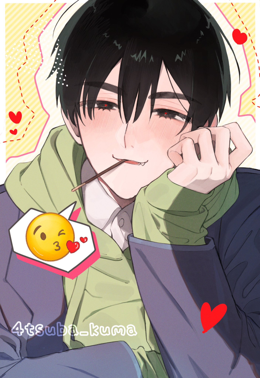 1boy, 4tsuba_kuma, alien_stage, artist_name, black_eyes, black_hair, black_jacket, commentary_request