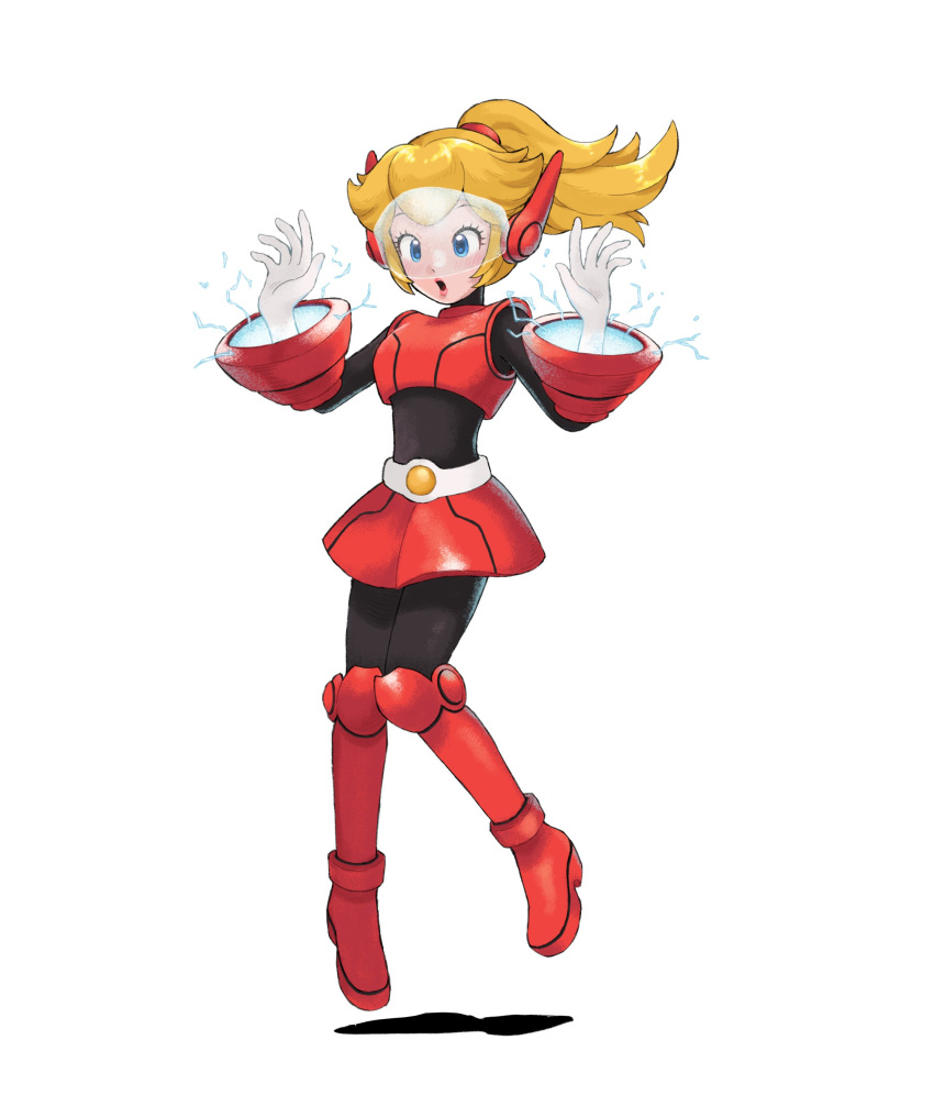 1girl, absurdres, armored_boots, belt, black_bodysuit, blonde_hair, blue_eyes, bodysuit