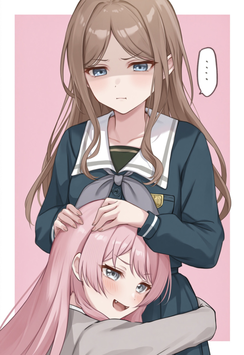 ..., 2girls, bang_dream!, bang_dream!_it's_mygo!!!!!, blue_eyes, blue_shirt, blush, border