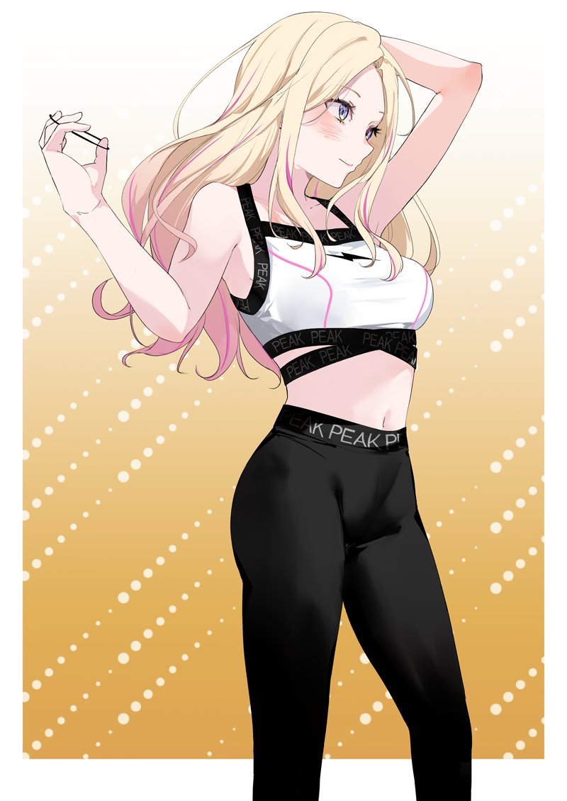 belly, blonde_hair, blue_eyes, forehead, gakuen_idolmaster, idolmaster, juo_sena, multicolored_hair