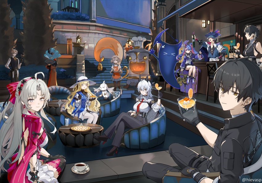 3boys, 6+girls, :d, abby_(wuthering_waves), absurdres, ahoge, apron, armband