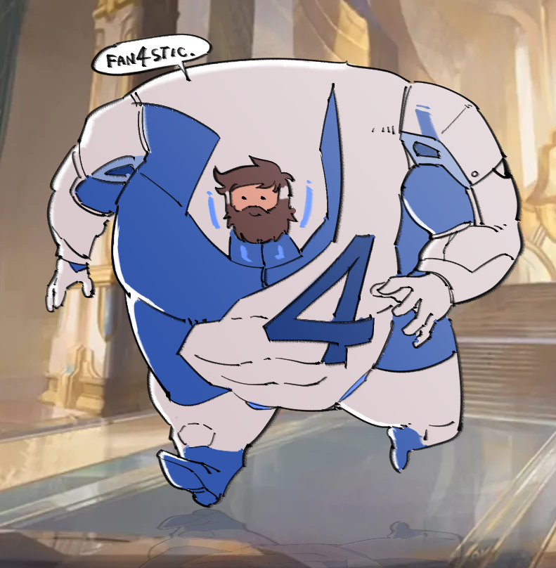 1boy, beard, blue_bodysuit, bodysuit, brown_hair, facial_hair, fantastic_four, gloves