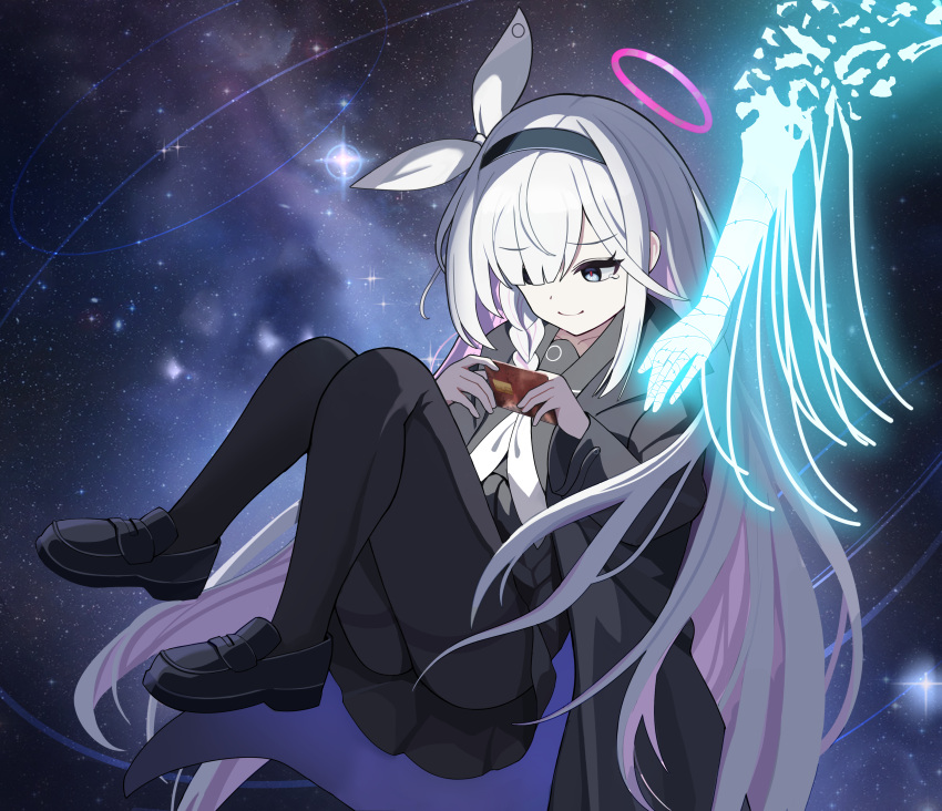 1boy, 1girl, absurdres, bandaged_arm, bandages, black_coat, black_eyes, black_footwear