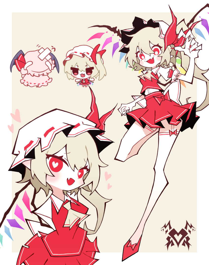 2girls, :3, absurdres, ascot, bat_wings, blonde_hair, blush, bow