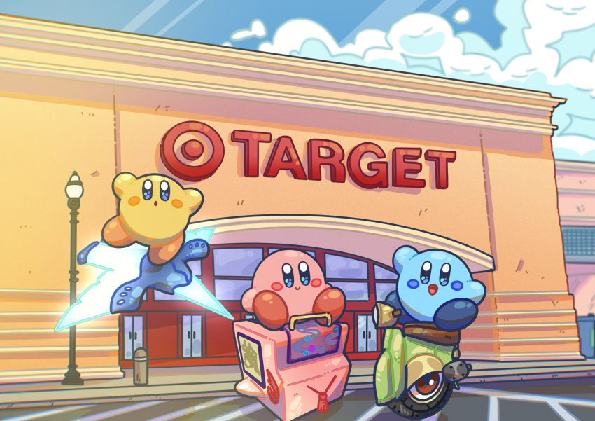 aimaay, blue_sky, closed_mouth, clouds, commentary, english_commentary, highres, kirby