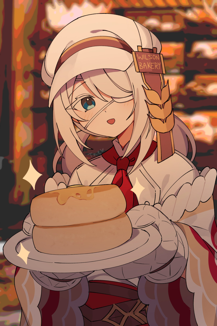1girl, absurdres, bakery, black_survival, blue_eyes, colored_eyelashes, eternal_return:_black_survival, eyepatch