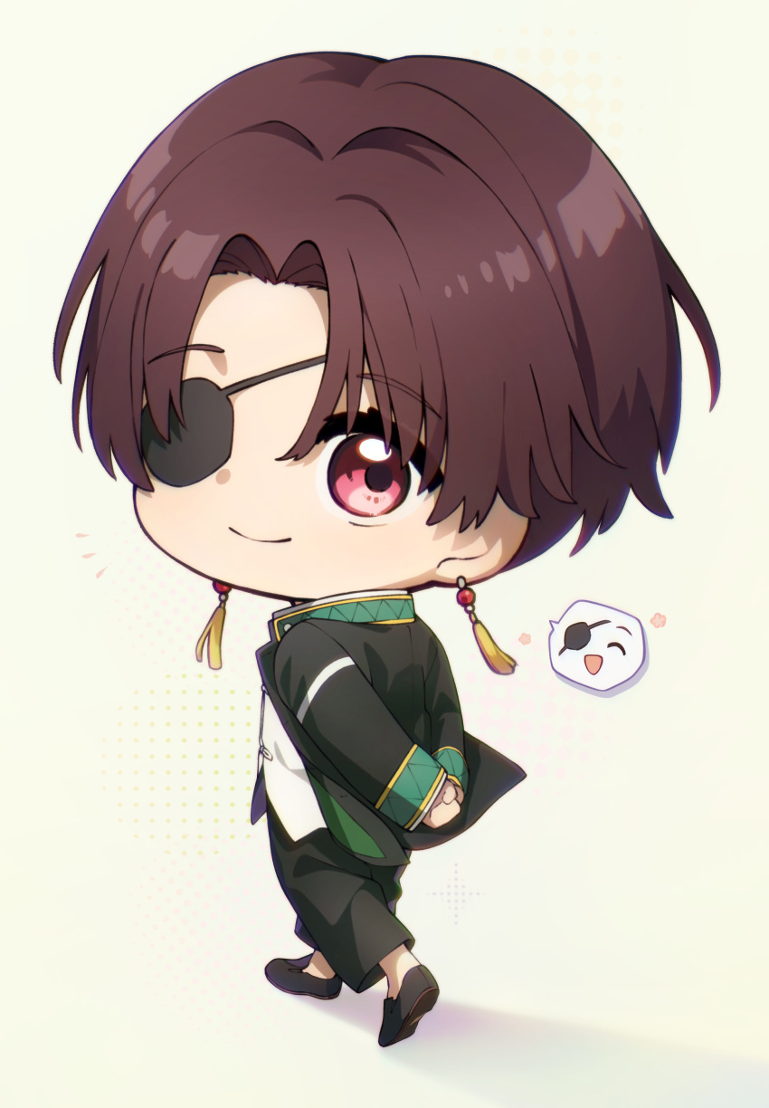 1boy, absurdres, arms_behind_back, black_jacket, brown_hair, chibi, chibi_only, ciaociaovita