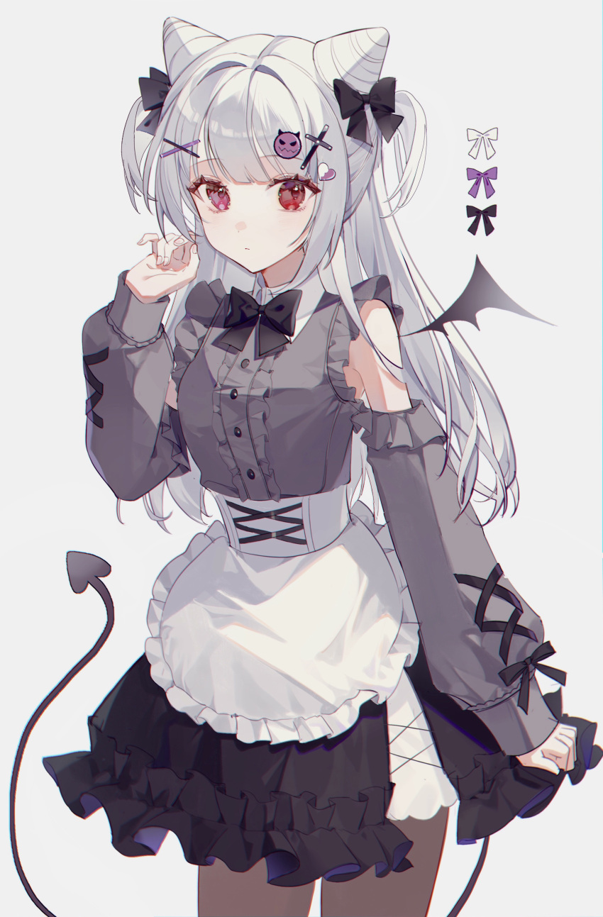 1girl, absurdres, apron, arm_at_side, artist_request, black_bow, black_bowtie, black_shirt