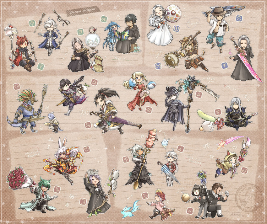 6+boys, 6+girls, alisaie_leveilleur, alphinaud_leveilleur, astrologian_(final_fantasy), au_ra, bard_(final_fantasy), black_mage_(final_fantasy)