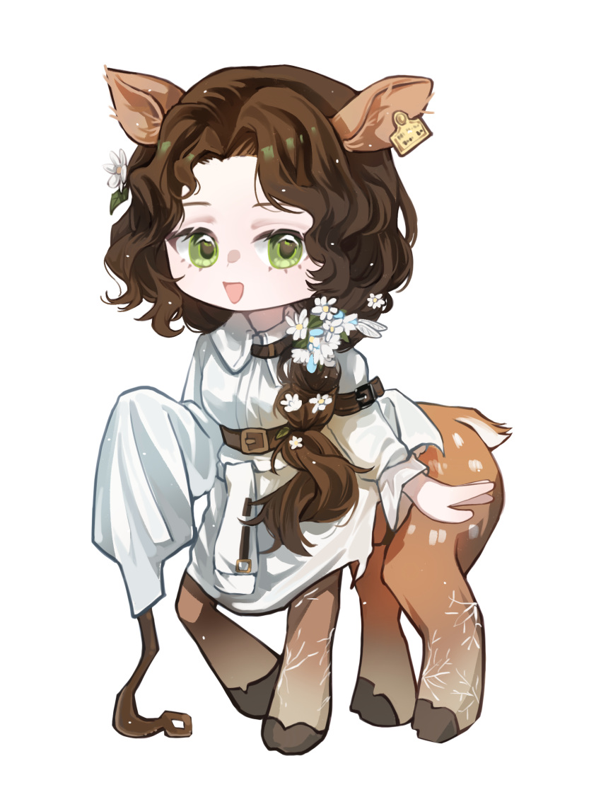 1girl, :d, absurdres, animal_ears, arm_belt, asymmetrical_sleeves, belt, brown_belt