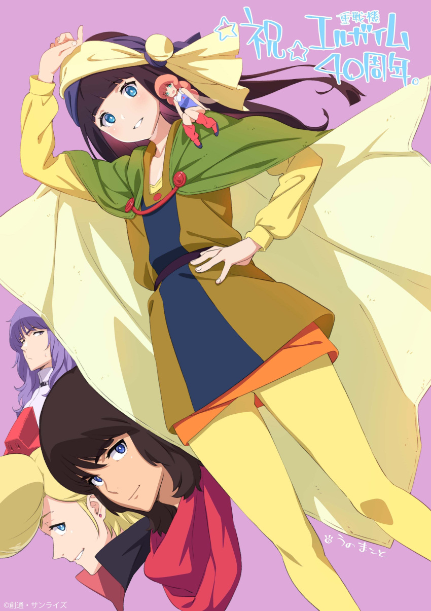 2girls, absurdres, bandana, black_hair, blonde_hair, blue_eyes, blue_hair, blue_leotard