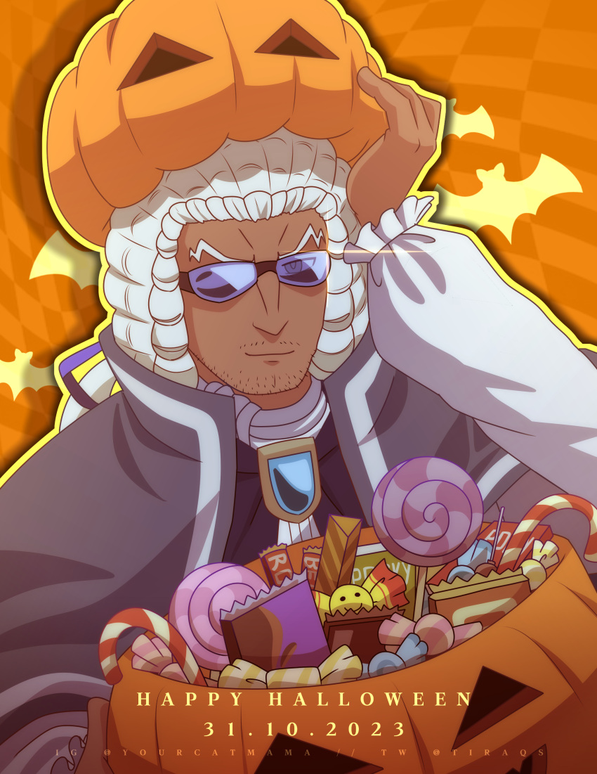 1boy, absurdres, border, candy, candy_cane, catovyen, chocolate, chocolate_bar