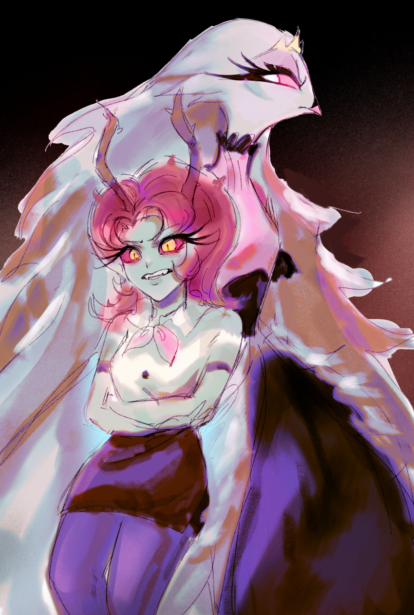 2girls, absurdres, character_request, demon_girl, demon_horns, dress, furry, furry_female